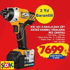 JCB 18V 3.0AH+4.0AH ÇİFT AKÜLÜ DARBELİ VİDALAMA BEZ ÇANTALI JCB 18V 3.0AH+4.0AH ÇİFT AKÜLÜ DARBELİ VİDALAMA BEZ ÇANTALI